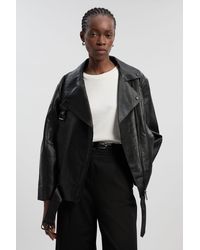 Karen Millen - Leather Relaxed Biker Jacket - Lyst