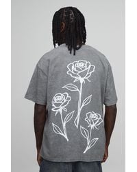 BoohooMAN - Washed Oversized Floral Line Drawn Print T-Shirt Cotton - Lyst
