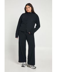 Boohoo - Plus Funnel Neck Button Up Knit Top And Trouser Co Ord - Lyst