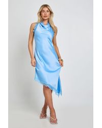 Boohoo - Textured Satin & Lace Trim Midi Dress - Lyst