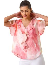 Roman - Floral Ruffle Front Top - Lyst