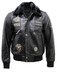 Infinity Leather - Cow Hide Detachable Collar Flight Bomber Jacket - Lyst