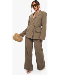 Boohoo - Linen Beaded Tie Detail Wide Leg Trouser - Lyst