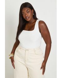 Boohoo - Plus Double Layer Slinky Square Neck Crop Top - Lyst