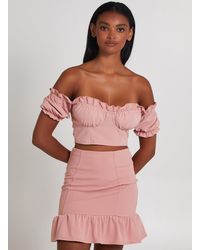 Pink Vanilla - Frill Detail Milkmaid Top - Lyst