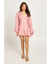 Boohoo - Textured Volume Sleeve Drop Hem Mini Dress - Lyst
