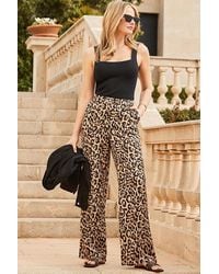 Sosandar - Leopard Print Linen Blend Wide Leg Trousers - Lyst