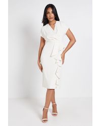 Wallis - Petite Tailored Crepe Ruffle Pencil Dress - Lyst