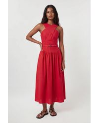 Karen Millen - Premium Tailored Linen Halter Neck Belted Full Midi Dress - Lyst