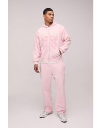 BoohooMAN - Oversized Ofclman Applique Dragon Hooded Zip Through Wash Tracksuit - Lyst