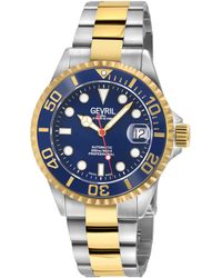 Gevril - Wall Street Dark Enamel Dial, Ceramic Bezel, 316L Stainless Steel Two Toned Ipyg Bracelet Watch - Lyst