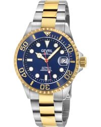 Gevril - Wall Street Dark Enamel Dial, Ceramic Bezel, 316L Stainless Steel Two Toned Ipyg Bracelet Watch - Lyst