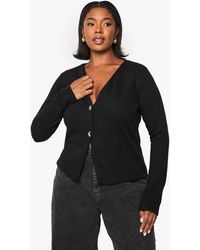 Boohoo - Plus Knitted Button Cardigan - Lyst