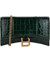 Balenciaga - Hourglass Embossed Croco Wallet On Chain - Lyst