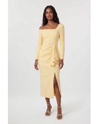 Karen Millen - Compact Stretch Asymmetric Neckline Draped Midi Dress - Lyst