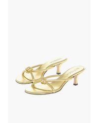 Bottega Veneta - Lamè Leren Sandalen Met Knoop Aan De Voorkant, 5 Cm In Goud - Lyst
