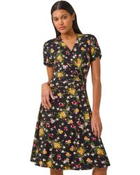 Roman - Floral Stretch Ring Detail Midi Dress - Lyst