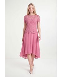 Wallis - Petite Lace Overlay Midi Dress - Lyst