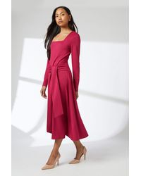 PRINCIPLES - Raspberry Square Neck Belted Ponte Midi Dress - Lyst