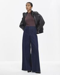 River Island - Wide Leg Jeans Petite Pull On Cotton - Lyst