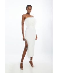 Karen Millen - Figure Form Bandage Feather Detail Bandeau Knit Midi Dress - Lyst