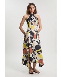 Karen Millen - Petite Abstract Print Viscose Linen Woven Halter Neck Maxi Dress - Lyst