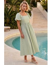 Roman - Stripe Puff Sleeve Midi Dress - Lyst