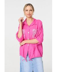 Izabel London - Sequin Detail 3/4 Turn-Up Sleeve Shirt - Lyst
