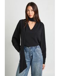 Boohoo - Scarf Detail Crinkle Chiffon Blouse - Lyst
