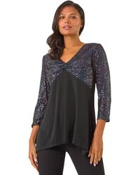 Roman - Sequin Bodice V-Neck Stretch Tunic Top - Lyst