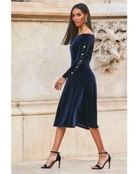 Sosandar - Midnight Velvet Embellished Sleeve Bardot Dress - Lyst