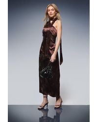 Oasis - Sequin Satin Tie Neck Midi Slip Dress - Lyst