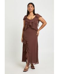 Boohoo - Plus Chiffon Ruffle Hem Angel Sleeve Midaxi Dress - Lyst