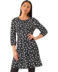 Roman - Petite Polka Dot Gathered Stretch Dress - Lyst