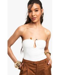 Boohoo - Double Layered Slinky Trim Detail Bandeau One Piece - Lyst