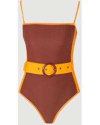 Karen Millen - Contrast Panelled Bandeau Swimsuit With Belt - Lyst