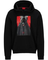 HUGO - Graphic-print Hoodie In French-terry Cotton - Lyst