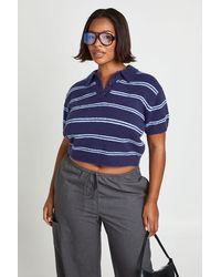 Boohoo - Plus Collar Stripe Knit Top - Lyst