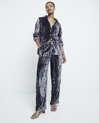 River Island - Velvet Wide Leg Trousers - Lyst