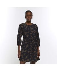 River Island - Smock Mini Dress Geometric Tie Waist - Lyst