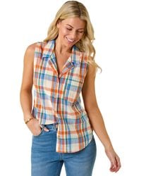 Roman - Petite Check Print Button Blouse - Lyst