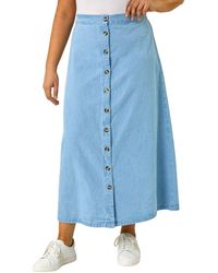 Roman - Curve Button Through Denim Skirt - Lyst