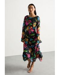 Warehouse - Petite Burnout Floral Chiffon Slash Neck Bias Midi Dress - Lyst