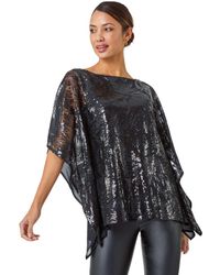 Roman - Sequin Overlay Stretch Top - Lyst