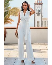 Sosandar - Ivory Wide Leg Wrap Front Tailored Jumpsuit - Lyst