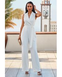 Sosandar - Ivory Wide Leg Wrap Front Tailored Jumpsuit - Lyst