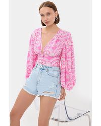 Hiccup - Abstract V Neck Balloon Sleeves Boho Crop Top - Lyst