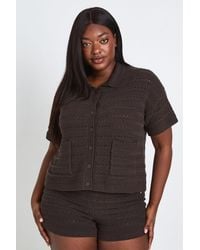 Boohoo - Plus Crochet Knit Shirt And Short Co-Ord - Lyst
