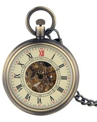 Infinity Leather - Mechanical Skeleton Antique Open Face Pocket Watch - Lyst
