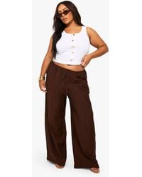 Boohoo - Plus Woven Drawstring Wide Leg Trouser - Lyst